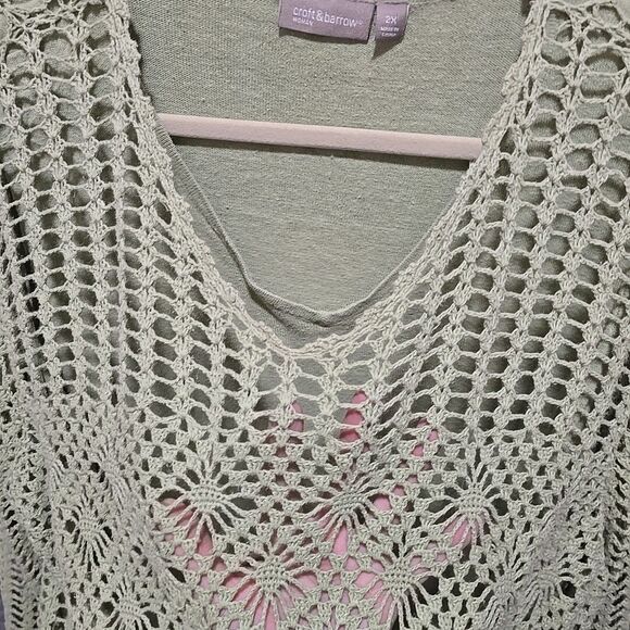 Y2K Green Crochet Sweater Top Sz2X Open Knit Boho Fairy Cottage Coastal Grandma - Picture 9 of 16